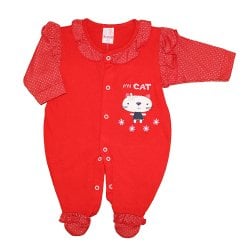 Macacão Longo de Bebê Minha Gatinha Vermelho Malha Macacão Longo de Bebê Minha Gatinha Vermelho Malha