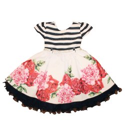 Vestido Infantil Rosas Listradro Marinho Vestido Infantil Rosas Listradro Marinho
