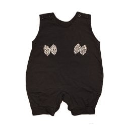 Macacão Curto de Bebê Lacinho Oncinha Preto Malha Macacão Curto de Bebê Lacinho Oncinha Preto Malha