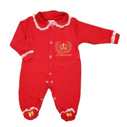 Macacão Longo de Bebê Princesa Vermelho Malha Macacão Longo de Bebê Princesa Vermelho Malha