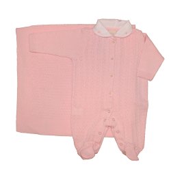 Saída de Maternidade Delicada Tricot Rosa 2 Peças Saída de Maternidade Delicada Tricot Rosa 2 Peças