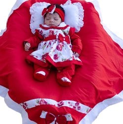 Saída de Maternidade Charmosa Floral Vermelho Malha 5 Peças Saída de Maternidade Charmosa Floral Vermelho Malha 5 Peças