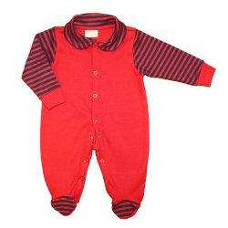 Macacão Longo de Bebê Essencial Listrado Vermelho Malha Macacão Longo de Bebê Essencial Listrado Vermelho Malha