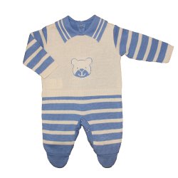 Macacão Longo de Bebê Urso Baby Azul Tricot Macacão Longo de Bebê Urso Baby Azul Tricot