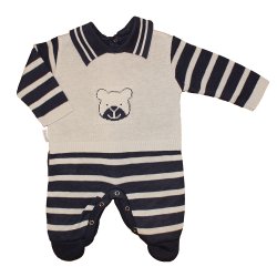 Macacão Longo de Bebê Urso Baby Azul Marinho Tricot Macacão Longo de Bebê Urso Baby Azul Marinho Tricot