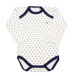 Body de Bebê Manga Longa Off White com Poá Marinho Body de Bebê Manga Longa Off White com Poá Marinho