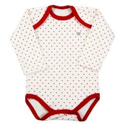 Body de Bebê Manga Longa Off White com Poá Vermelho Body de Bebê Manga Longa Off White com Poá Vermelho
