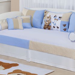 Saia Para Cama Babá Enxoval Quarto de Bebê Menino Papai Urso Branco Saia Para Cama Babá Enxoval Quarto de Bebê Menino Papai Urso Branco