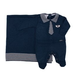 Saída de Maternidade Fofinho Gravata Azul Tricot 2 Peças Saída de Maternidade Fofinho Gravata Azul Tricot 2 Peças