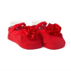Meia Sapatilha de Bebê Menina Flor Vermelho Meia Sapatilha de Bebê Menina Flor Vermelho