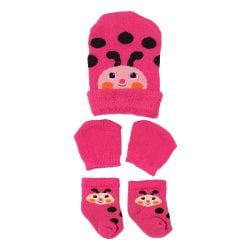 Kit Touca - Luva - Meia de Bebê Fofurinha Joaninha Pink Kit Touca - Luva - Meia de Bebê Fofurinha Joaninha Pink