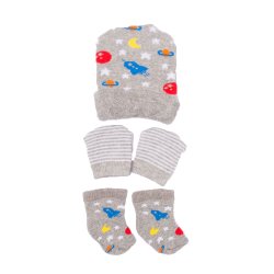 Kit Touca - Luva - Meia de Bebê Fofurinha Estrelinha Cinza Kit Touca - Luva - Meia de Bebê Fofurinha Estrelinha Cinza