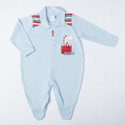 Macacão Longo de Bebê Dino Azul Malha Macacão Longo de Bebê Dino Azul Malha