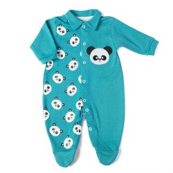 Macacão Longo de Bebê Panda Verde Malha Macacão Longo de Bebê Panda Verde Malha