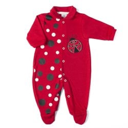 Macacão Longo de Bebê Joaninha Vermelho Malha Macacão Longo de Bebê Joaninha Vermelho Malha
