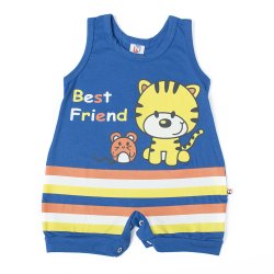 Macacão Curto de Bebê Tigre Azul Malha Macacão Curto de Bebê Tigre Azul Malha