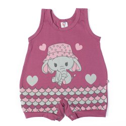 Macacão Curto de Bebê Elefante Rosa Malha Macacão Curto de Bebê Elefante Rosa Malha