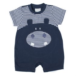 Macacão Curto de Bebê Hipopótamo Marinho Malha Macacão Curto de Bebê Hipopótamo Marinho Malha