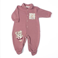 Macacão Longo de Bebê Ursa Rosê Malha Macacão Longo de Bebê Ursa Rosê Malha