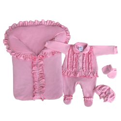 Saída de Maternidade Carol Rosa Plush 4 Peças Saída de Maternidade Carol Rosa Plush 4 Peças