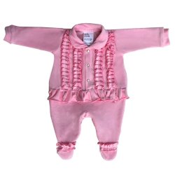Macacão Longo de Bebê Carol Rosa Plush Macacão Longo de Bebê Carol Rosa Plush