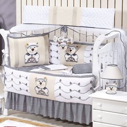 Kit Berço Urso Navegador Americano Bebê Menino Branco - Azul Kit Berço Urso Navegador Americano Bebê Menino Branco - Azul