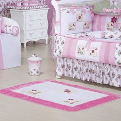 Tapete Para Quarto de Bebê Flower Branco - Rosa Tapete Para Quarto de Bebê Flower Branco - Rosa