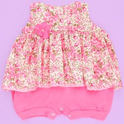 Macacão Bebê Menina Manga Curta Bela Floral Rosa Macacão Bebê Menina Manga Curta Bela Floral Rosa