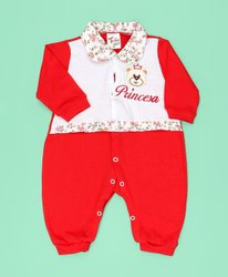 Macacão de Bebê Menina Princesa Ursa Vermelho Manga Longa Macacão de Bebê Menina Princesa Ursa Vermelho Manga Longa