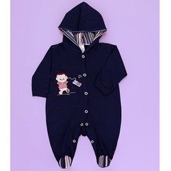 Macacão de Bebê Ursinho Musical Azul Marinho Manga Longa Capuz Macacão de Bebê Ursinho Musical Azul Marinho Manga Longa Capuz