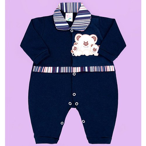 Macacão de Bebê Menino Família Urso Azul Marinho Manga Longa