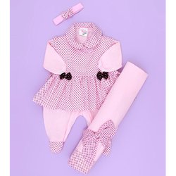 Kit Saída de Maternidade Poá Rosa Bebê Menina 4 Peças Kit Saída de Maternidade Poá Rosa Bebê Menina 4 Peças