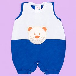 Macacão de Bebê Menino Verão Ursinho Branco - Azul Macacão de Bebê Menino Verão Ursinho Branco - Azul