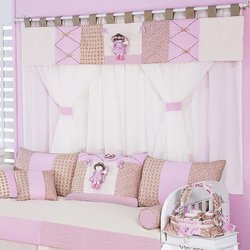 Cortina Quarto Enxoval Bebê Menina Angelina 2,00M Palha - Rosa Cortina Quarto Enxoval Bebê Menina Angelina 2,00M Palha - Rosa