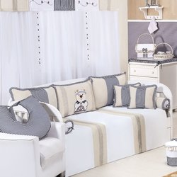 Kit Cama Babá 10 Peças Urso Navegador Enxoval Bebê Menino Palha - Branco - Azul Kit Cama Babá 10 Peças Urso Navegador Enxoval Bebê Menino Palha - Branco - Azul