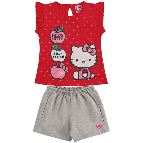 Conjunto de Bebê Hello Kitty Vermelho com Cinza