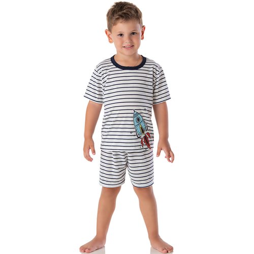 Conjunto Pijama Infantil de Menino Foguete Marinho