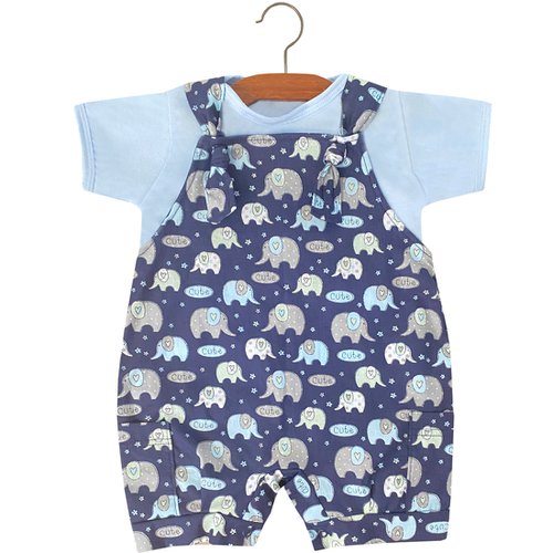 Jardineira de Bebê Elefantinho Azul 2 Peças