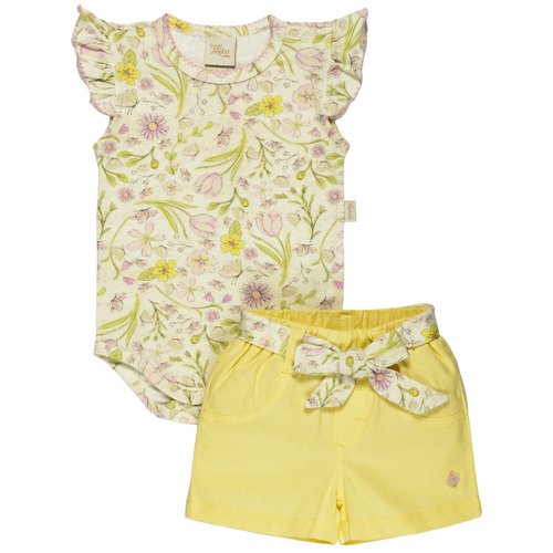 Conjunto de Bebê Body e Short Floral Amarelo