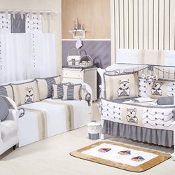 Quarto Completo Urso Navegador Sem Enxoval Cama Babá Branco - Azul - Bege Quarto Completo Urso Navegador Sem Enxoval Cama Babá Branco - Azul - Bege