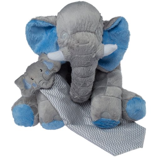 Almofada Elefante de Pelúcia 50cm + Naninha Azul