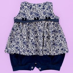 Macacão de Bebê Menina Verão Florença Floral Azul Marinho Macacão de Bebê Menina Verão Florença Floral Azul Marinho