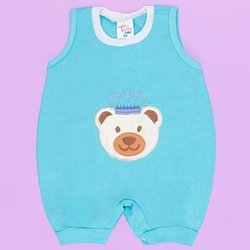 Macacão Curto Bebê Menino Urso Príncipe Azul Claro Macacão Curto Bebê Menino Urso Príncipe Azul Claro