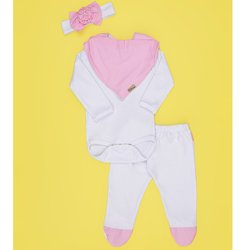 Conjunto Baby Fofa Branco com Rosa 4 Peças Conjunto Baby Fofa Branco com Rosa 4 Peças