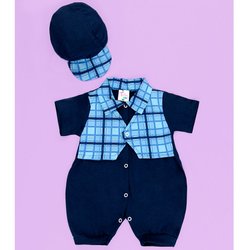 Macacão Curto + Boné Bebê Menino Ninos Azul Marinho - Xadrez Macacão Curto + Boné Bebê Menino Ninos Azul Marinho - Xadrez