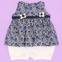 Macacão Verão Florença Palha com Floral Azul Menina Macacão Verão Florença Palha com Floral Azul Menina