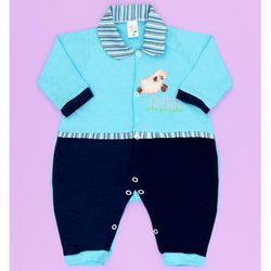 Macacão de Bebê Menino Carneirinho Azul Manga Longa Macacão de Bebê Menino Carneirinho Azul Manga Longa