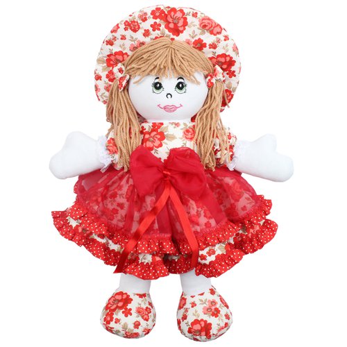 Boneca de Pano 50cm Floral Vermelho