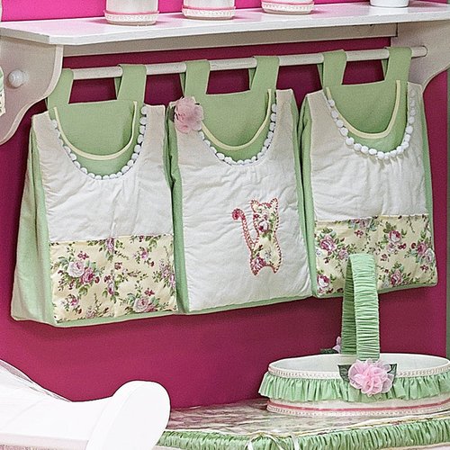 Porta Fraldas Gatinha Para Varão 03 Peças Enxoval para Quarto de Bebê Menina Verde - Floral