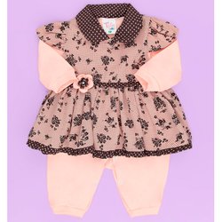 Macacão de Bebê Manga Longa Mais Vestido Salmão - Preto 2 Peças Macacão de Bebê Manga Longa Mais Vestido Salmão - Preto 2 Peças